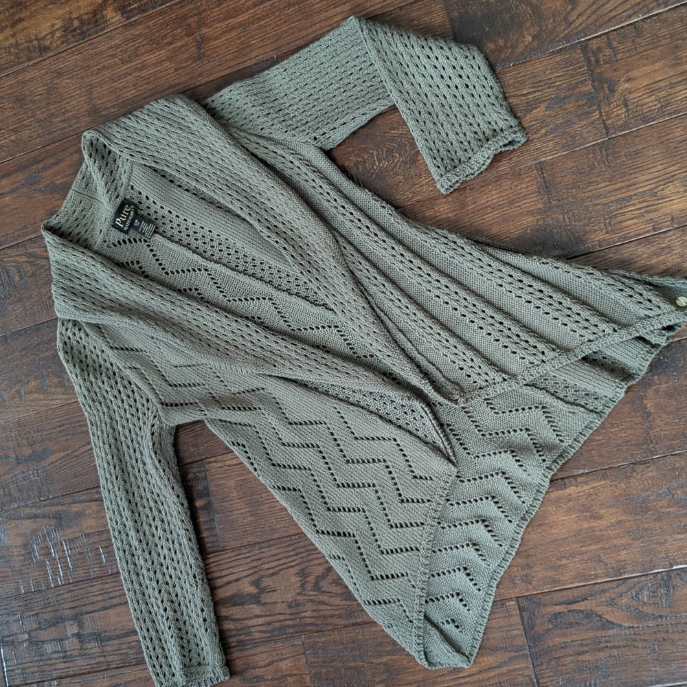 PURE HANDKINIT I Gray-Green "Asha" Cocoon Open Front Cardigan Sweater, S/M